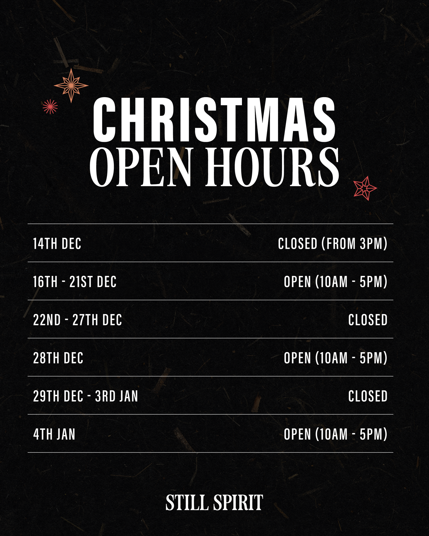 Christmas Opening Times 2024