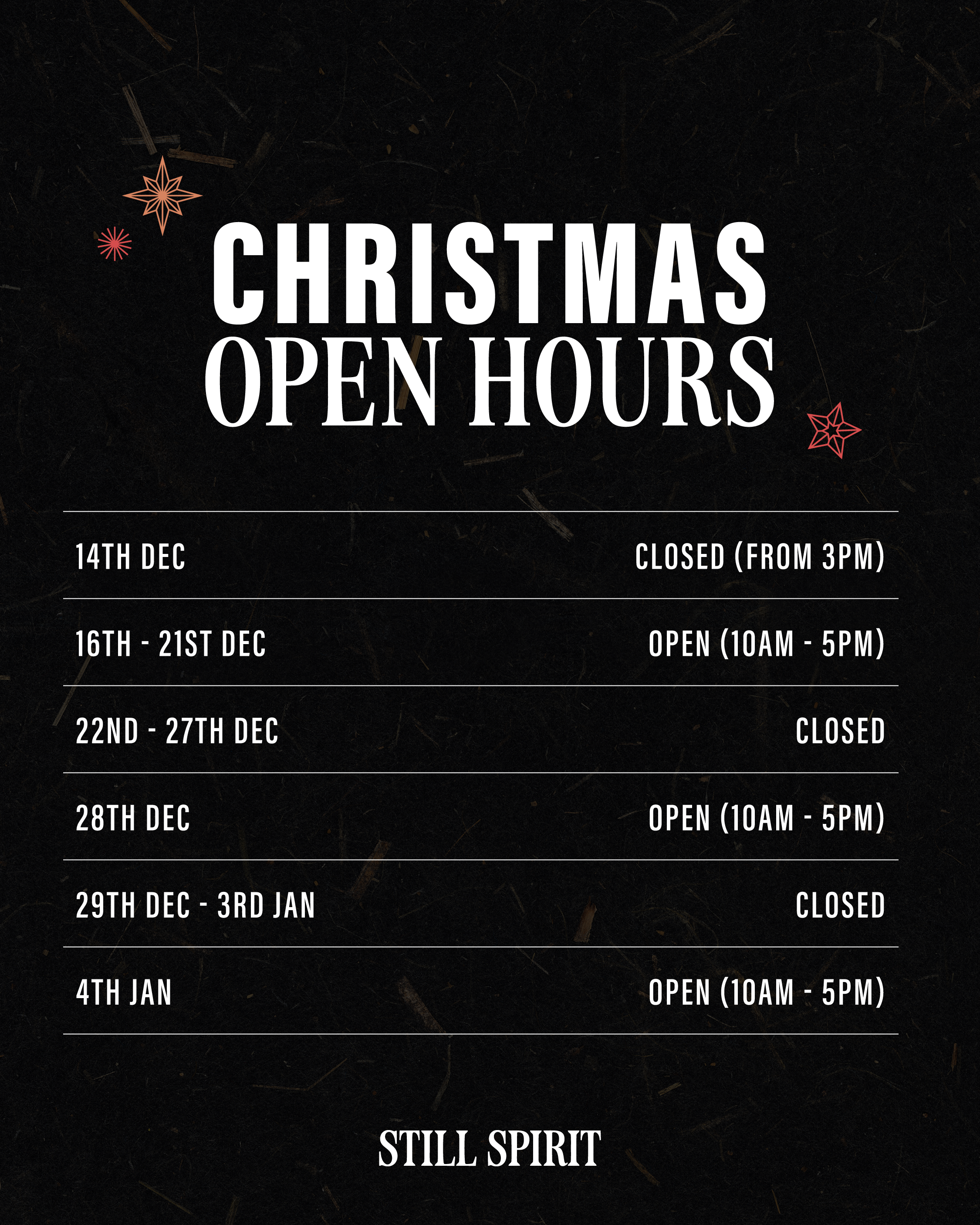 Christmas Opening Times 2024